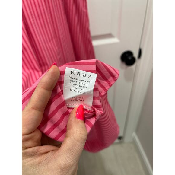 Draper James Deana Smocked Stripe Poplin Midi Dress Medium Pink Modest Milkmaid - Picture 11 of 13